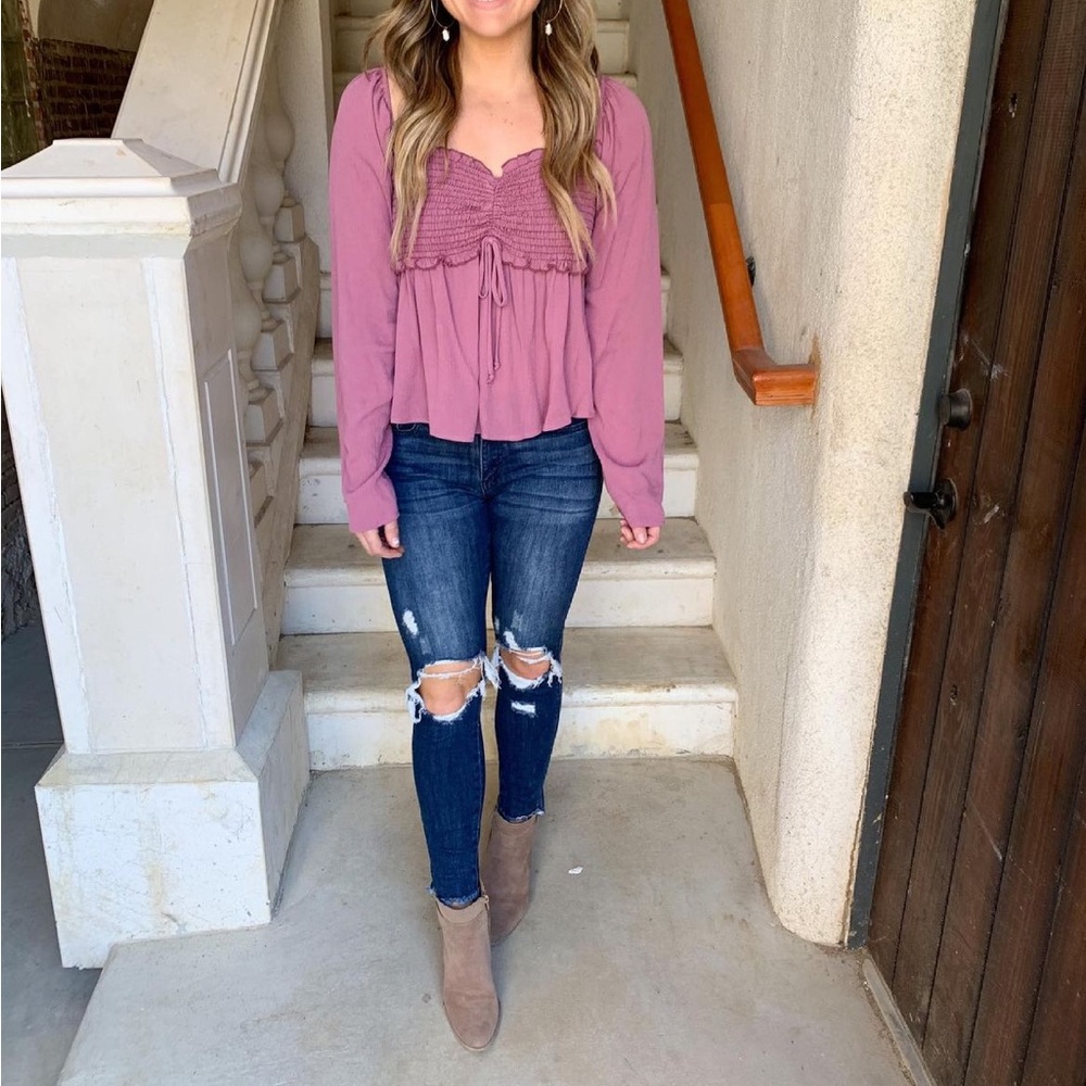 Pink, flowy long sleeve top